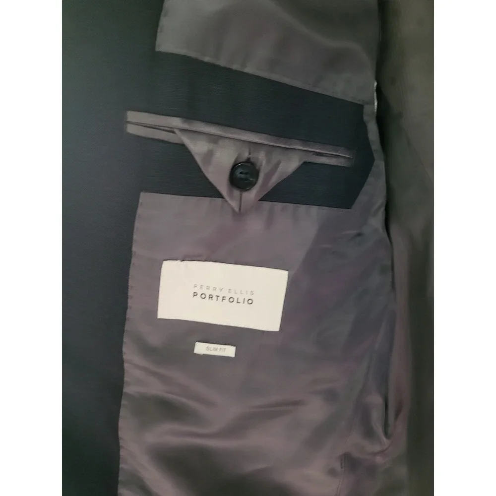 Perry Ellis Portfolio Slim Fit Dk Bl Solid‎ Two Button Separate Suite Blazer 43R